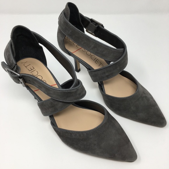 Sole Society Shoes - Sole Society Grey Kid Suede Heels size 7